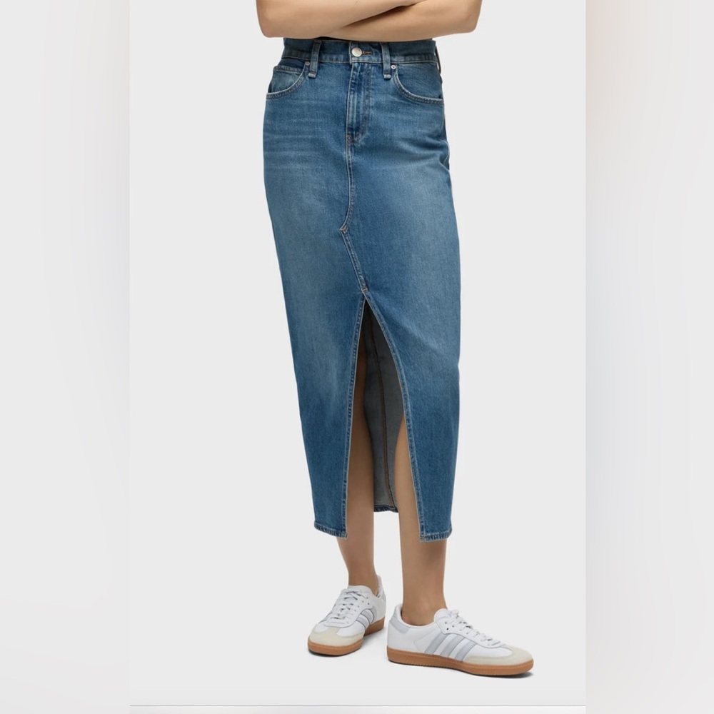 HUDSON JEANS RECONSTRUCTED DENIM MIDI SKIRT. NWT. COLOR LUCENT SIZE 29